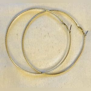 3 1/2” round large hoop pierced earrings silver tone